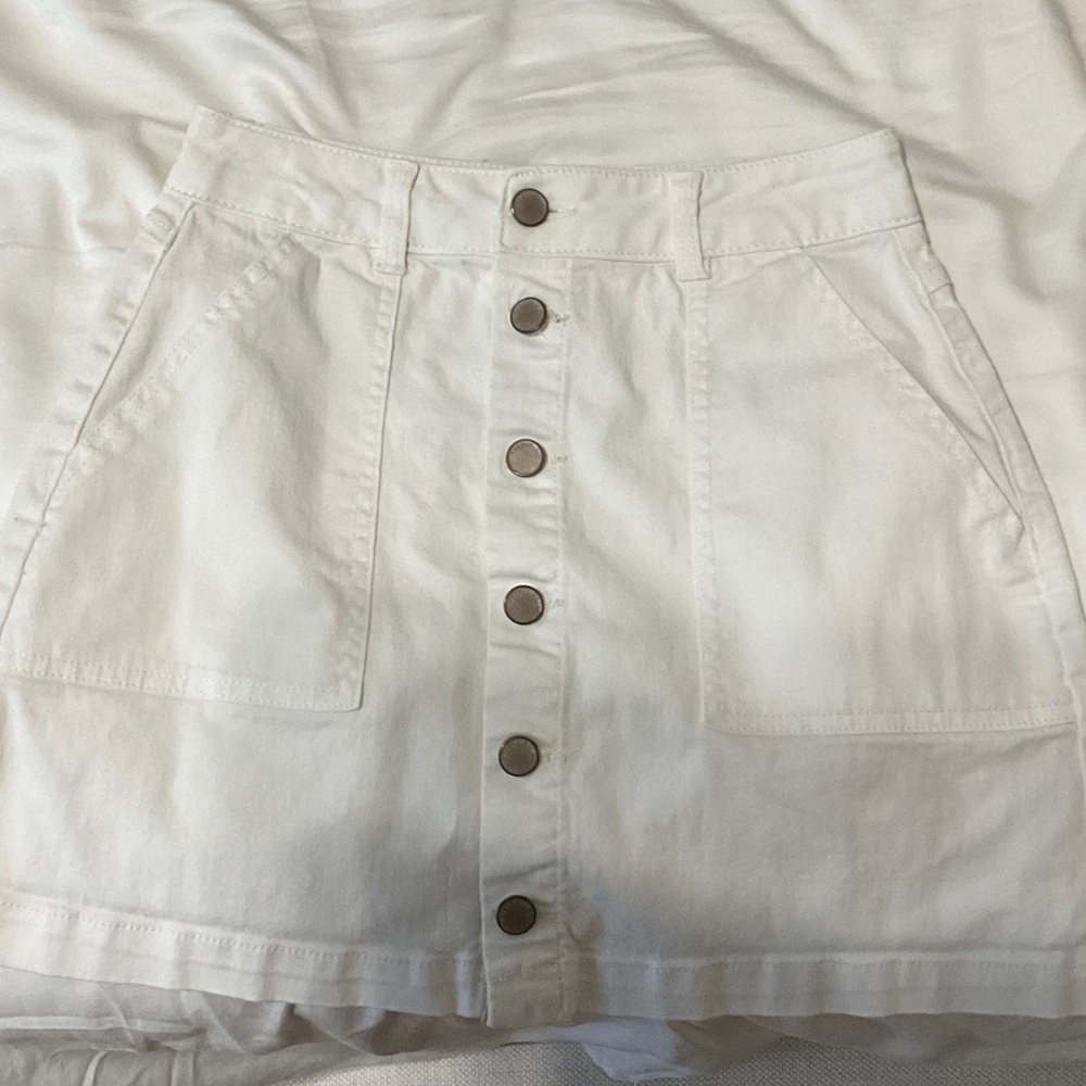 Copper Key White Mini Skirt with Button Detail